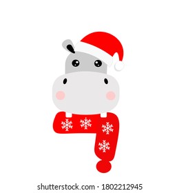 cute christmas animal in santa hat vector illustration