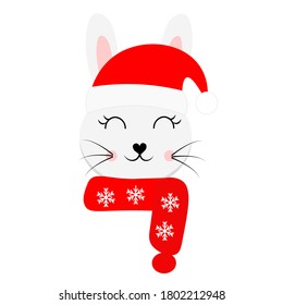 cute christmas animal in santa hat vector illustration