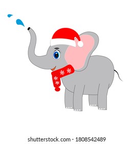 cute christmas animal in santa hat cartoon, character vector illustration	