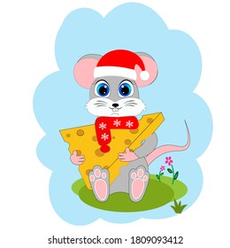 cute christmas animal in santa hat cartoon, character vector illustration	
