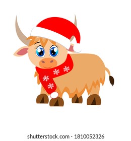 cute christmas animal in santa hat cartoon, character vector illustration	
