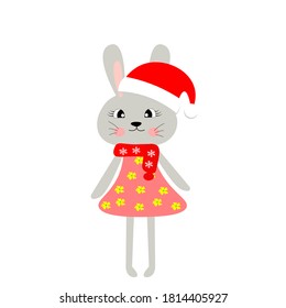 cute christmas animal in santa hat cartoon, character vector illustration	