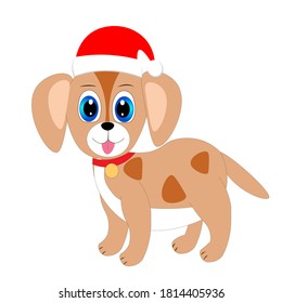 cute christmas animal in santa hat cartoon, character vector illustration	