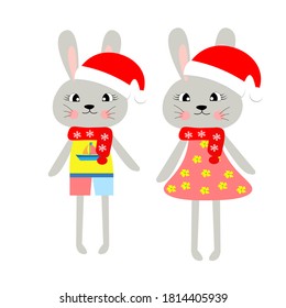 cute christmas animal in santa hat cartoon, character vector illustration	