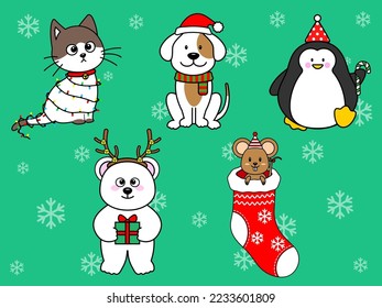 süße Weihnachtstierkarikatur, Vektorgrafik 