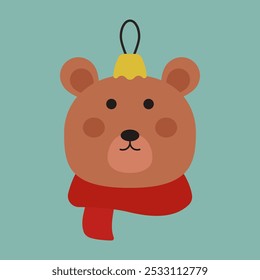 Cute Christmas animals with hats and scarves. Flat Illustration