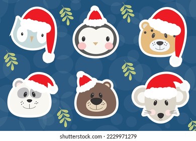 cute christmas animals set sticker