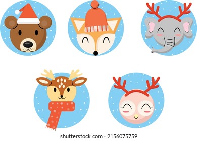 cute Christmas Animals wearing winter clothes