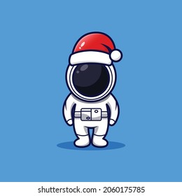 Cute of Christmas astonaut. Isolated on blue background