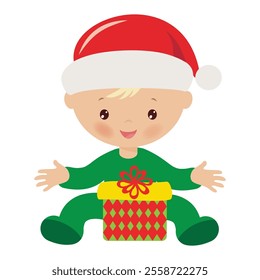 Cute  Christmas baby boy  vector cartoon illustration