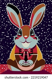 Cute Christmas background with bunny. Vector illustration