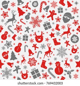 Cute Christmas background with different icons. Vector.