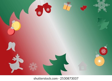 Cute Christmas background for holiday decoration. Colorful balls, snowflakes, Christmas attributes. Vector.