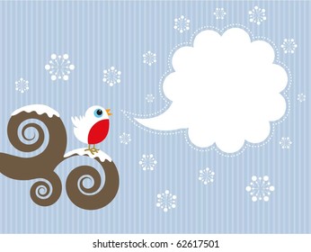 Cute Christmas background with robin red breast and blank speech bubble