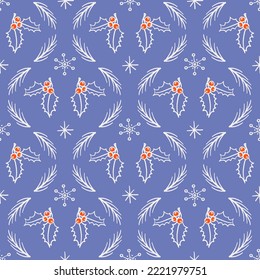Cute Christmas background. Seamless doodle style pattern with Winter decorative elements. Damask pattern. Vector illustration for wrapping paper, fabric, textile, scrapbook paper.
