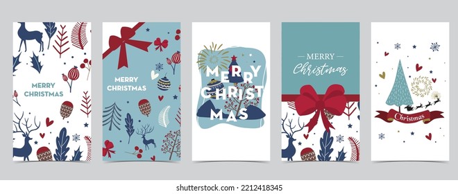 Cute christmas background for social media with tree,holly,ribbon