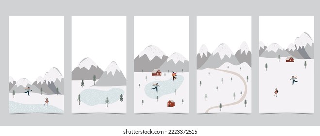 Cute christmas background for social media with mountain,snow