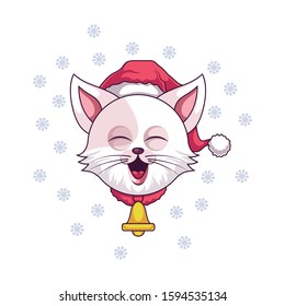 Cute Christmas Background/Happy Santa Cat. Vector Illustration Isolated On White Background