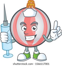 Cute christmas ball cartoon with nurse mascot