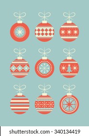 cute christmas balls set. vector illustration