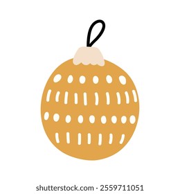 Cute Christmas bauble isolated on a white background. Vector hand-drawn illustration in flat style. Perfect for holiday and season designs, cards, decorations. 