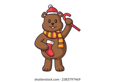 Cute Christmas Bear Cartoon Character Design