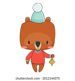 Cute christmas bear in cartoon style. Vector illustration.
