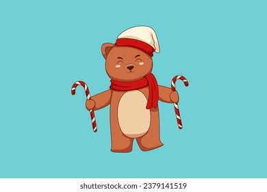 Cute Christmas Bear Character Design Illustration
