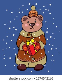 Cute christmas bear with gift