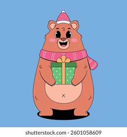 Cute christmas bear with gift box	