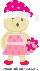 Cute Christmas bear holding present