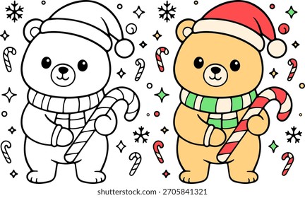 Cute christmas bear set with candy cane holiday cheer whimsical illustration festive environment playful viewpoint