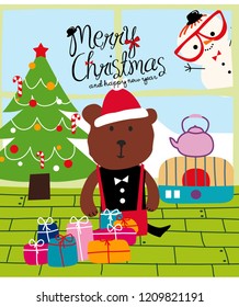 cute christmas bear vector set