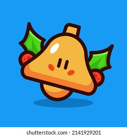 Cute christmas bell cartoon vector icon illustration 