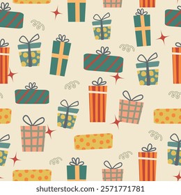 Cute Christmas or birthday gift seamless pattern. Abstract cartoon seamless pattern. Texture for card, fabric, wrapping, textile, wallpaper, background, paper gif, scarf, phone case