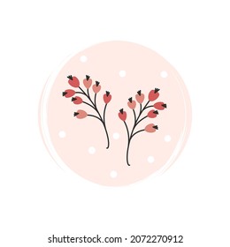 Cute christmas branches with red berries icon vector, illustration on circle with brush texture, for social media story and highlights