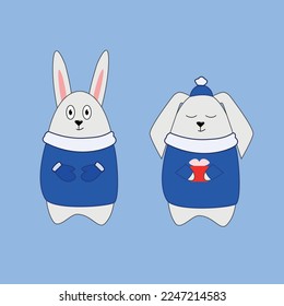  Cute christmas bunnies flat style