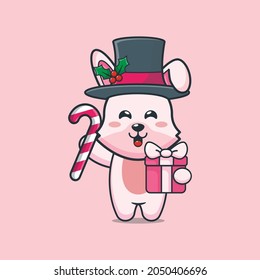 Cute christmas bunny rabbit cartoon vector illustration