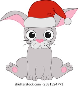 Cute Christmas Bunny with Santa Hat graphic line vector Illustration. Chinese new year 2035 Rabbit lunar lantern festival

