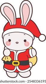 Cute Christmas Bunny stock illustration. Funny bunny christmas for sticker elements. Bunny with santa costume