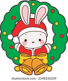 Cute Christmas Bunny stock illustration. Funny bunny christmas for sticker elements. Bunny in the christmas decoration