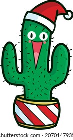 Cute christmas cactus cartoon character