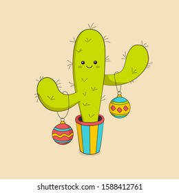 Cute Christmas cactus dressed up with Christmas balls.