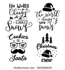 Cute Christmas calligraphy quotes set. Colorful typography designs for xmas decoration, cards, t shirts, mug, other prints with words and holiday elements. Stock vector lettering bundle isolated