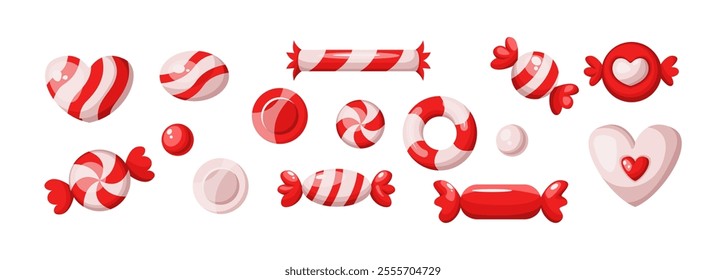 Cute Christmas candies shapes flat color vector objects set. Traditional winter holiday sweet snacks illustrations bundle on white background