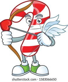 Cute christmas candy cane Cupid cartoon character with arrow and wings