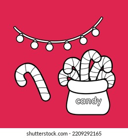 Cute Christmas Candy and Lights Decoration Digital Stamp