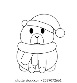 Cute Christmas Capybara Santa in black and white