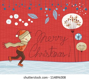 Cute Christmas card background with seasonal elements and additional space for text