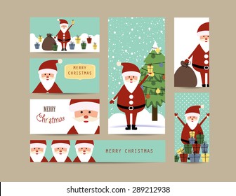 Cute christmas card and banners with santa